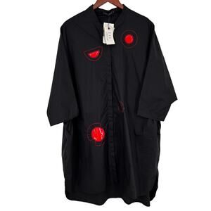 NEW NWT Bella Blue XL Wearable Art to Wear Black Red Long Line Tunic Shirt Top
